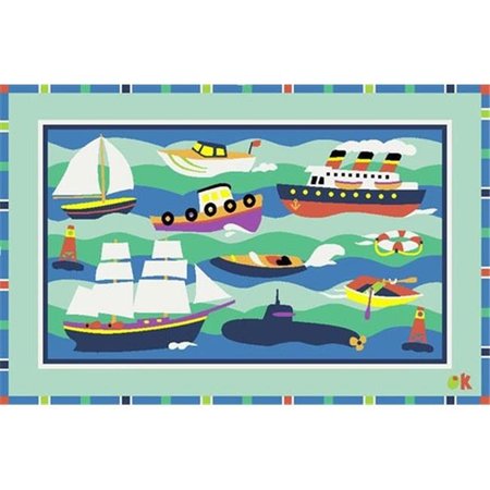 LA RUG, FUN RUGS LA Rug OLK-002 3958 Olive Kids Collection - Boats & Bouys Rug - 38 x 59 Inch OLK-002 3958